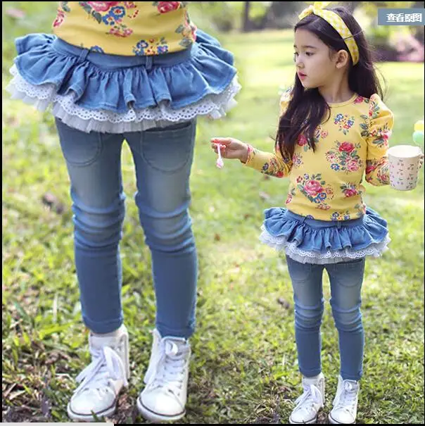 New 2016 Spring Autumn Girls Jeans Kids Tutu Skirt Pants Toddler Girls Leggings Baby Girls Winter