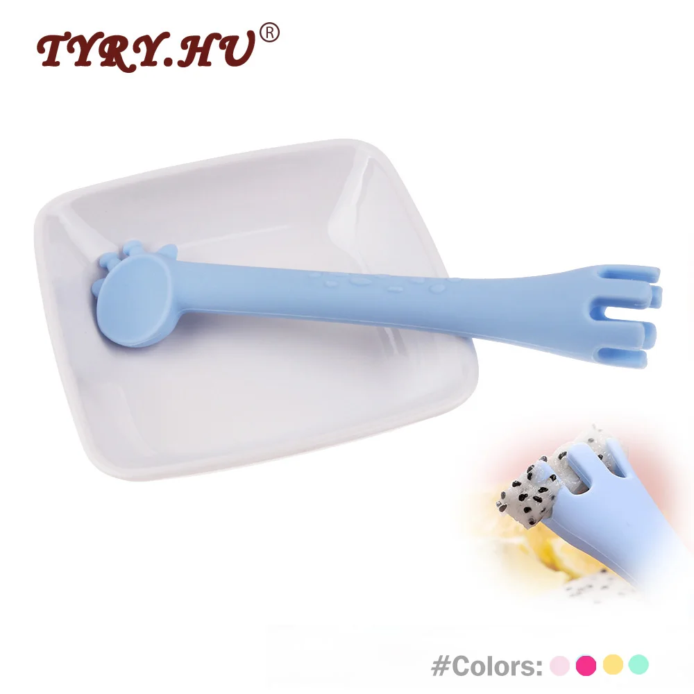

TYRY.HU 1Pc Giraffe Training Spoon Silicone Teethers Food Grade Baby Teethers Toys Infant Teething Soft safe Chew Silicone Beads