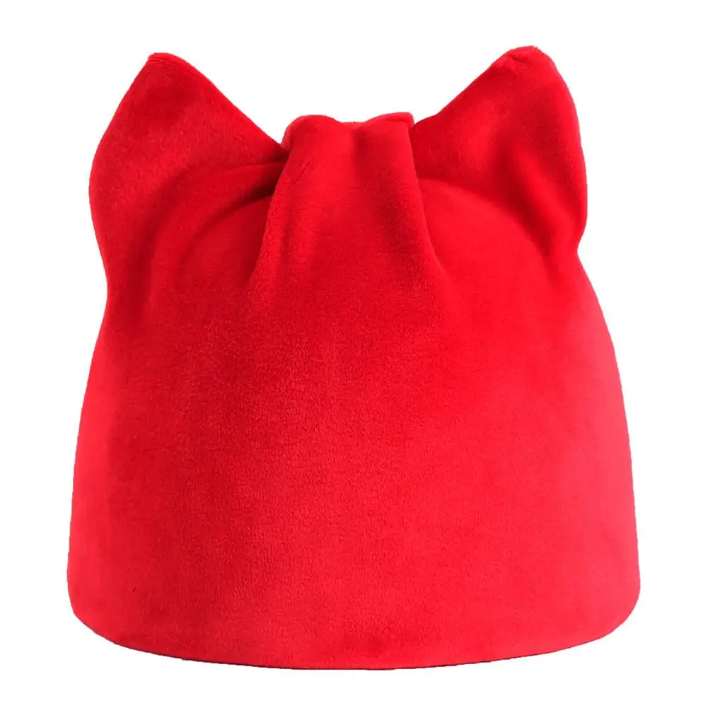 Осенне-зимняя Шапка-бини в форме кошачьих ушей, милая русская теплая шапка, женские шапочки с кошачьими ушками, женская шапка-ушанка - Цвет: Red