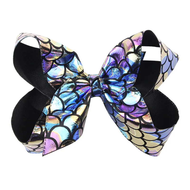 8pcslot Fashion 6 inch printing big butterfly clip Fish scale pattern Hair Bows girl's handmade hair  (7)