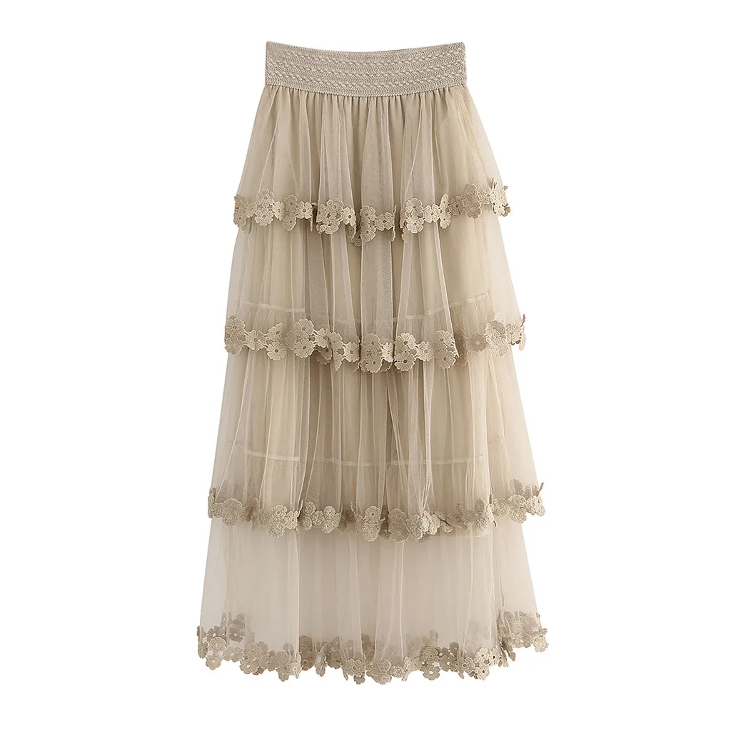 Jaycosin одежда Для женщин Высокая Талия юбки рюшами MeshTu прозрачная сеточка тюль плиссированные макси Вечерние Элегантные красивая юбка