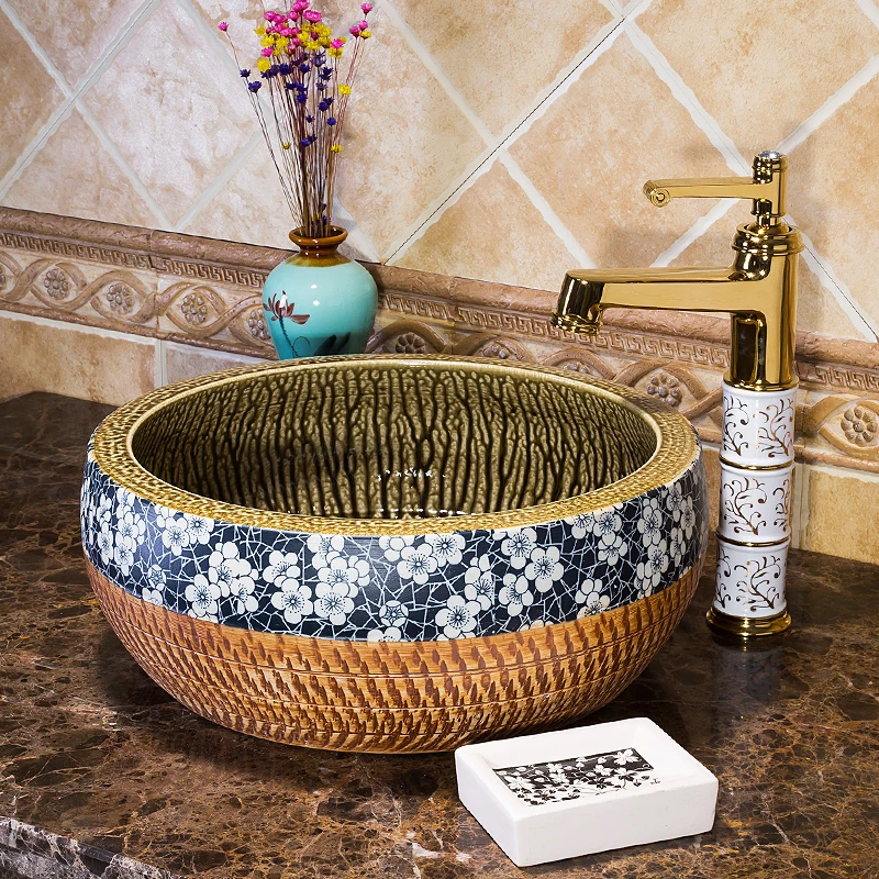 Europe Vintage Style Ceramic Art Basin Sinks Counter Top Wash Basin
