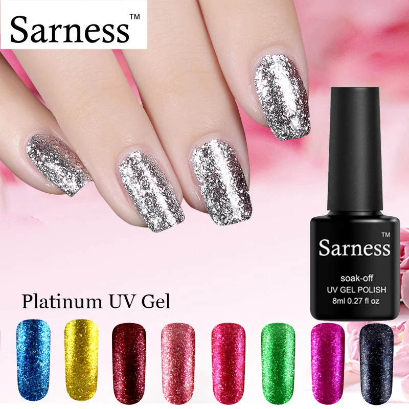 

Sarness Nail Polish Blend Varnish Persistent Glitter Lacquer Gel Nail Polish 12 Colors Super Sparkle Effect Platinum UV Gel Art