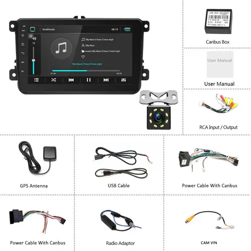 Podofo " Android 8,1 автомобильный Радио gps Navi мультимедийный плеер MP5 для VW Skoda Octavia golf 5 6 touran passat B6 jetta polo tiguan - Цвет: With 8 IR Camera