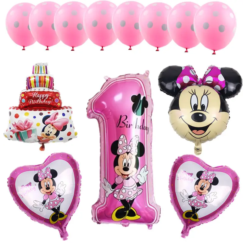 

XXPWJ Mickey minnie 13pcs/set foil balloons 1st birthday party decoration ballon number 1 globos dot latex X-094