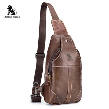 

LAOSHIZI LUOSEN simple vintage chest bag genuine leather men's shoulder messenger belt bag casual sports waist pack high quality