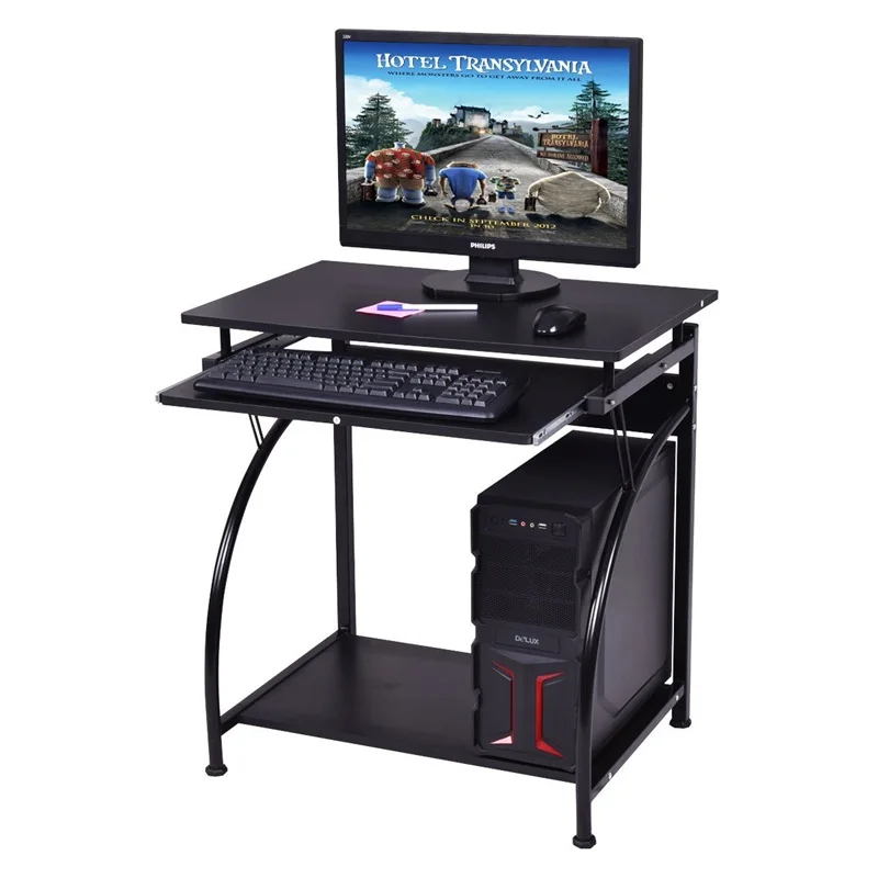 

Spacious Wooden PC Laptop Computer Desk with Smoothly Slide-out Keyboard Shelf Assembly Required Metal Frame Computer DeskHW5385