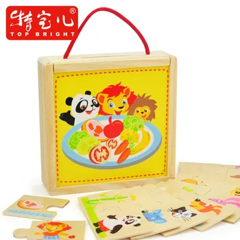 

candice guo! Educational wooden toy puzzle animal lion panda bear get food match game early learning box 1pc