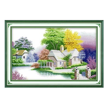 

Joy Sunday cross stitch kit A peaceful cabin scenic DMC14CT 11CT cotton fabric baby room livingroom hotel painting wholesale