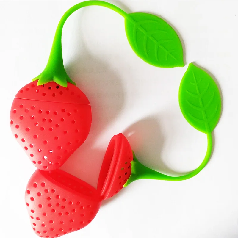 

2pcs/lot Lovely Reuseable Food safe Silicone Red Strawberry Shape Tea Leaf Bag Holder Tea Coffee Punch Filter Tea Infuser