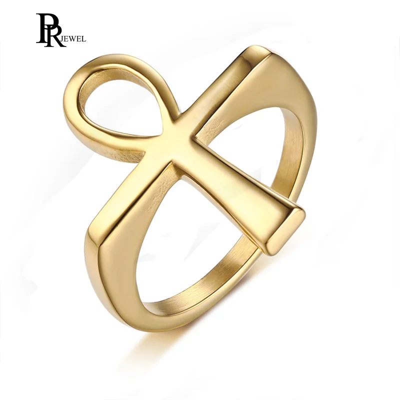Small Gold Tone Ankh Custom Engraved Name Ring Crystal Necklace