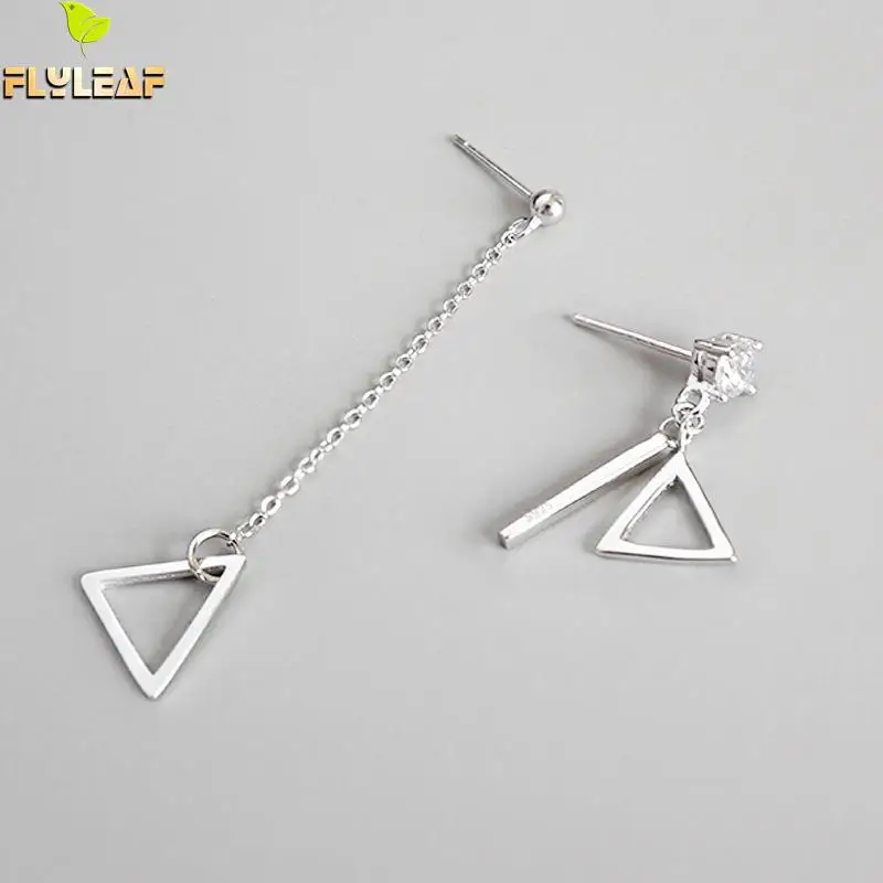 

Flyleaf 925 Sterling Silver Earrings For Women Asymmetry Triangle Cubic zirconia Simple Dangle Drop Earings Fashion Jewelry