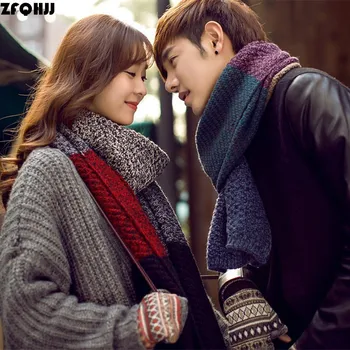 

ZFQHJJ Fashion Korea Style Lover Scarf Women Men Unisex Lovers Knit Warm Autumn Winter Scarves Knitting Long Large Scarf Wraps