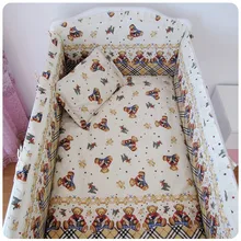 Promotion! 6PCS Bear Baby Crib Bedding Newborn Baby Bedding Set Cute Cartoon (bumpers+sheet+pillow cover)