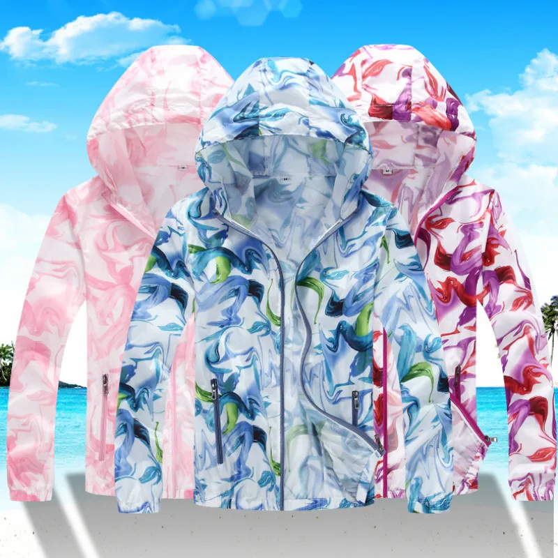 

One Piece Ultrathin Gradient Print Running Jackets For unisex Thin Skin Sports Jacket Hooded Cardigan Quick Dry Sun Protection