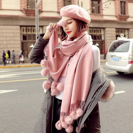 Mùa Đông ấm áp Len Cashmere POM Khăn 