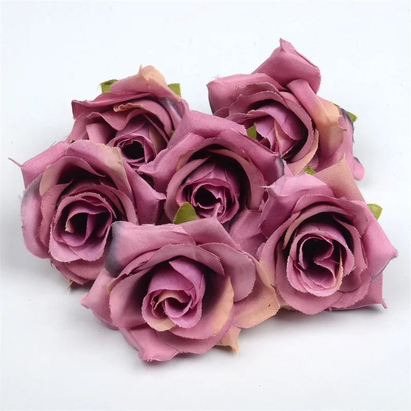 Purple 50 шт./лот, искусственный цветок, 4 см, Шелковая Роза, украшение для дома, свадьбы, вечеринки, сделай сам, венок, скрапбук, искусственный цветок - Цвет: Purple