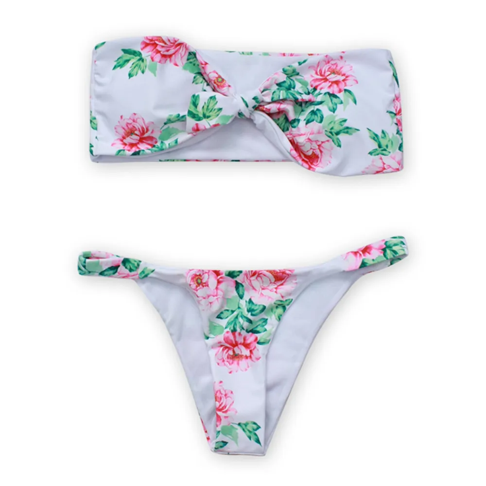 Bikini con estampado de flores para mujer, traje de baño sexy con