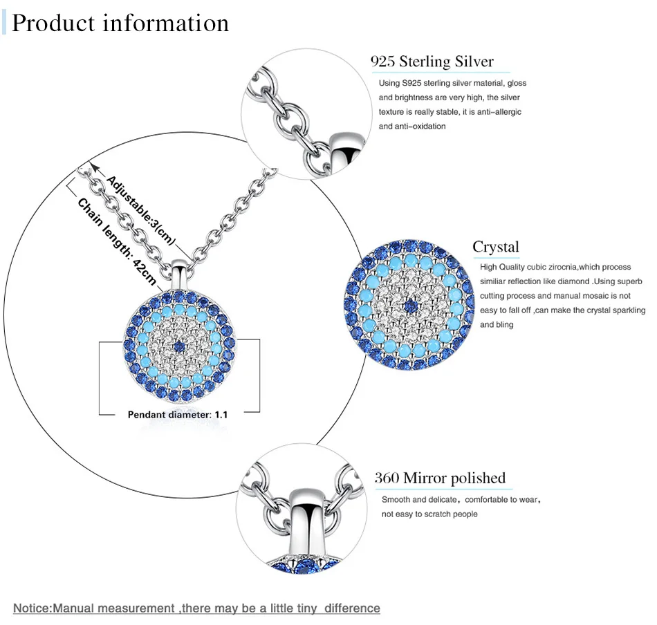 BELAWANG AAA+ австрийский фианит Кристалл Голубой счастливый глаз кулон 925 пробы Серебряное ожерелье для женщин любовника модное ювелирное изделие подарок