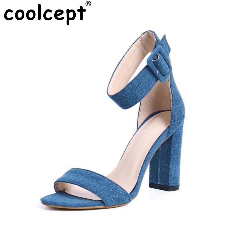 

Coolcept Fashion Women Real Genuine Leather High Heel Sandals Ankle Strap Thick Heel Sandals Summer Women Footwear Size 34-39