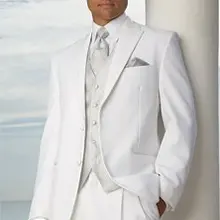 Классический стиль две кнопки Белый Жених Смокинги друзей жениха Мужские свадебные костюмы выпускного вечера на заказ(куртка+ брюки+ жилет+ галстук) K: 325
