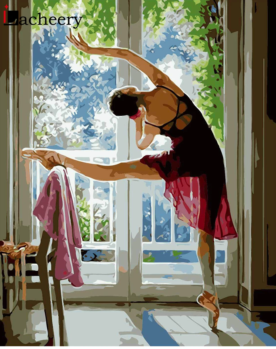 

40x50cm Oil Painting by Numbers Frame Dancing Ballet Painting on Canvas Handmade Wall Pictures for Living Room Art Decor Posters