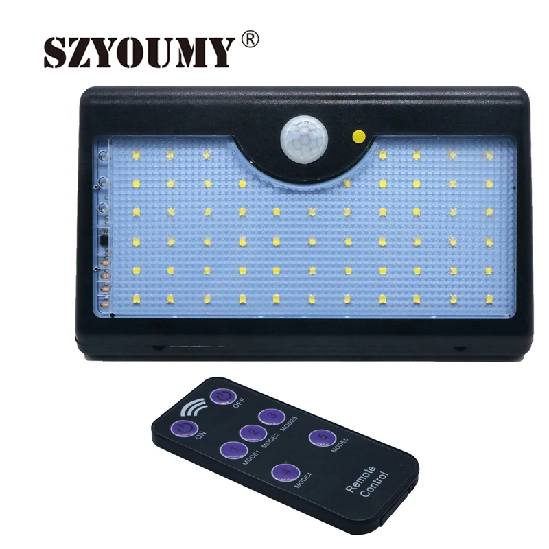 SZYOUMY 4 PCS/PACK Version Améliorée 60 LED Lampes Solaires En Plein Air avec Télécommande 5 Mode Solaire Lumière 1300lm DHL Baisse gratuite