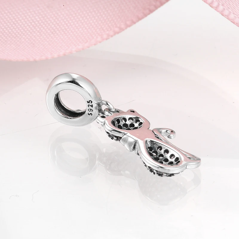 925 пробы серебро, розовый Игристые CZ Элегантные Подвески cat для ювелирные изделия, подвески для оригинальной Подвески Pandora Браслеты