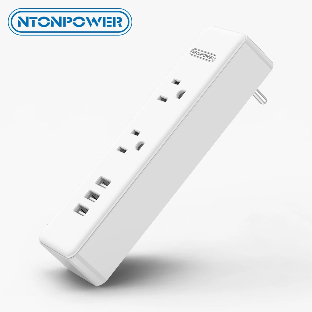 

NTONPOWER US Plug 2-Outlet Wall Mounted Power Socket Fireproof with 3 USB Charging Port 15W Total for Travel, Hotel, Living Room