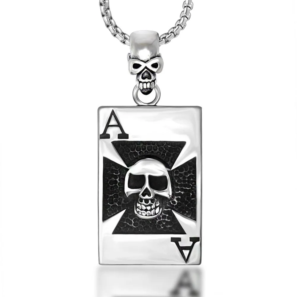 

High Quality Poker Cardaceous A Necklace Titanium Steel Pendant Domineering Tungsten Titanium Steel Punk Rock Jewelry