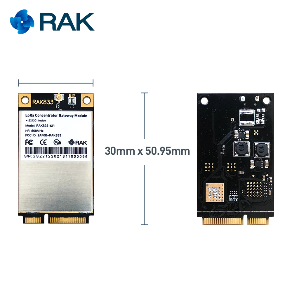 RAK833 SPI SX1301Chip 868/915 МГц промышленный мини концентратор PCIe LoRa Gateway поддержка