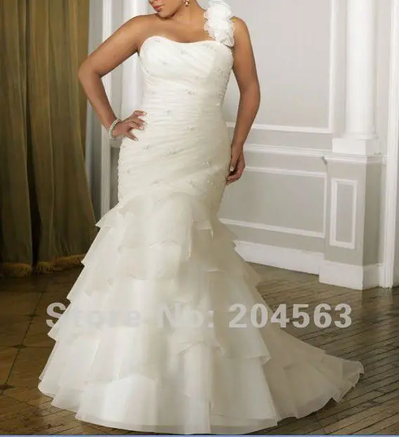 

Free Shipping New Arrive Hot Sell One Shoulder Flower Plus size Wedding Dresses any size/color