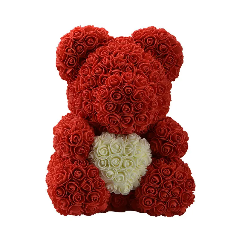 Большой изготовленный на заказ плюшевый медведь Роза 40 см с коробкой роскошный 3D медведь розы цветок Рождественский подарок Прямая поставка - Цвет: 40cm red white