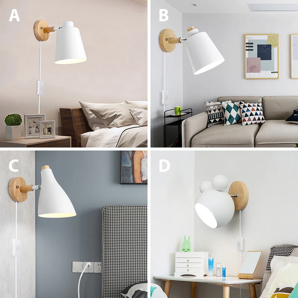  Wood Wall Lamp with plug and 1.2 meters Line Cable with Knob Switch Creative Bedside wall light US/ - 33045137587