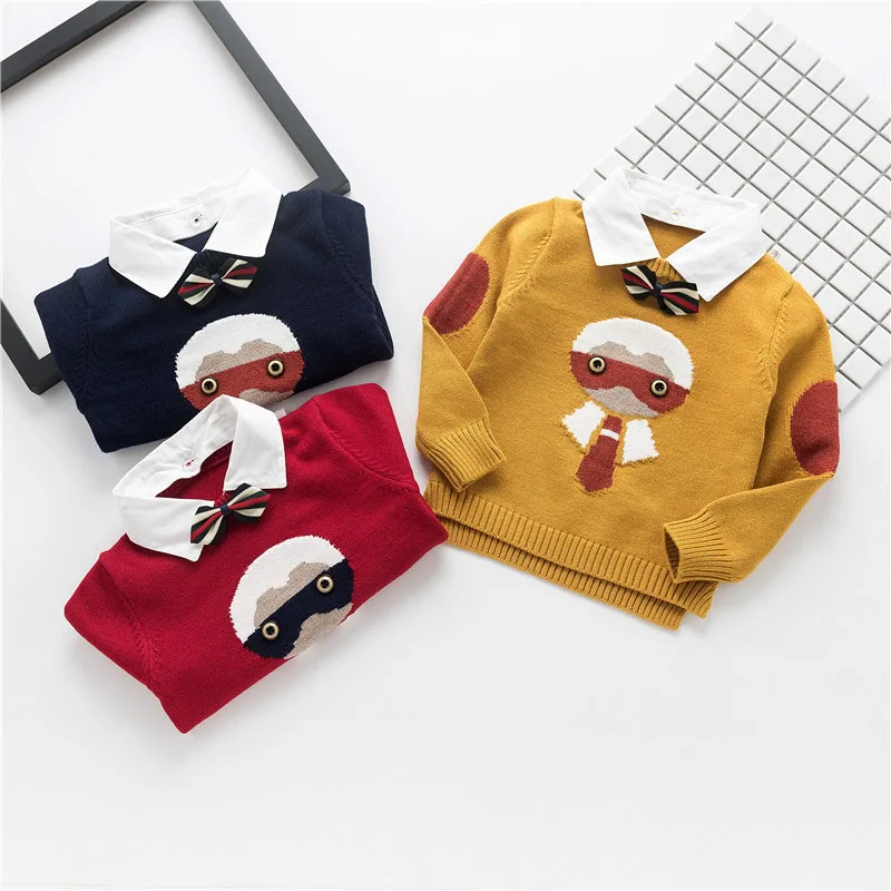 

toddler kids newborn knitted baby boy sweater collar 2018 girl jacket cartoon clothes children tops fake shirt jumper winter