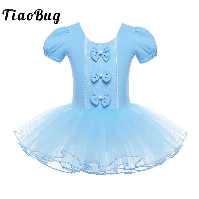 

TiaoBug Children Mesh Ballet Tutu Dress Short Sleeve Bowknot Girls Ballet Leotard Gymnastics Leotard Kids Stage Dance Costumes