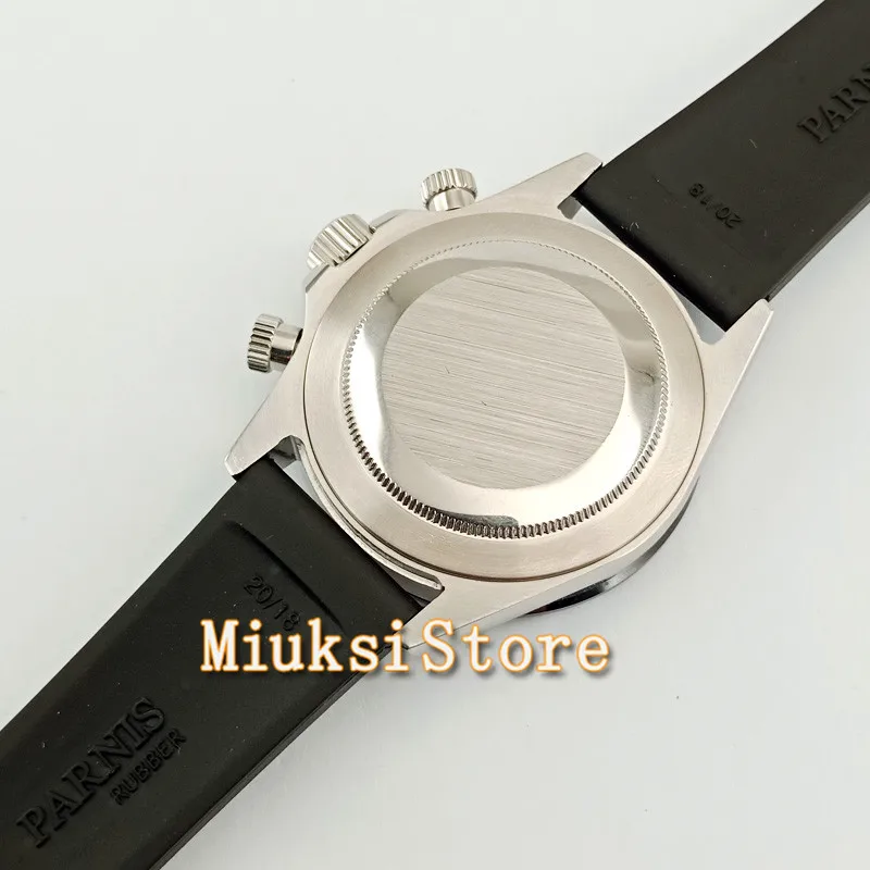 Модный тренд роскошный бренд PARNIS 39 мм Серый Циферблат сапфировый резиновый хронограф с ремешком Мужские кварцевые часы 2906