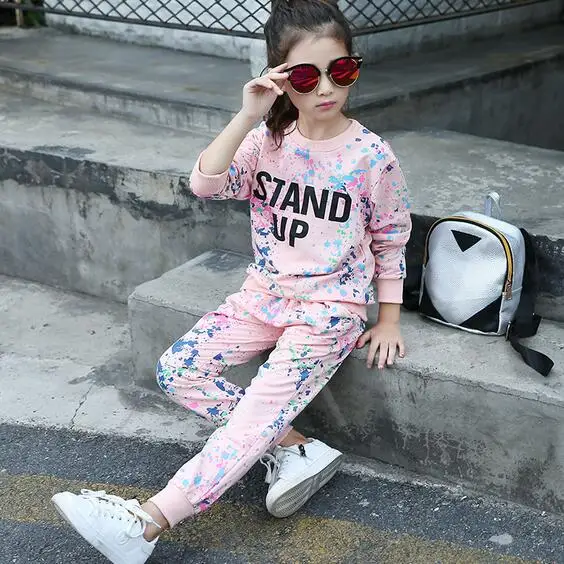 Children Clothes Set Girls 2019 Spring New Suits Big Kids Long-Sleeved Sport Suit Jackets+Pants Girl Clothing Sets 6-15T DF100 | Мать и