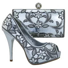 NEW Shoes With Matching Bags for Italy desihner,African Women Shoes and Bags Set for Silver 1308-L77 size 38-42 in stock.