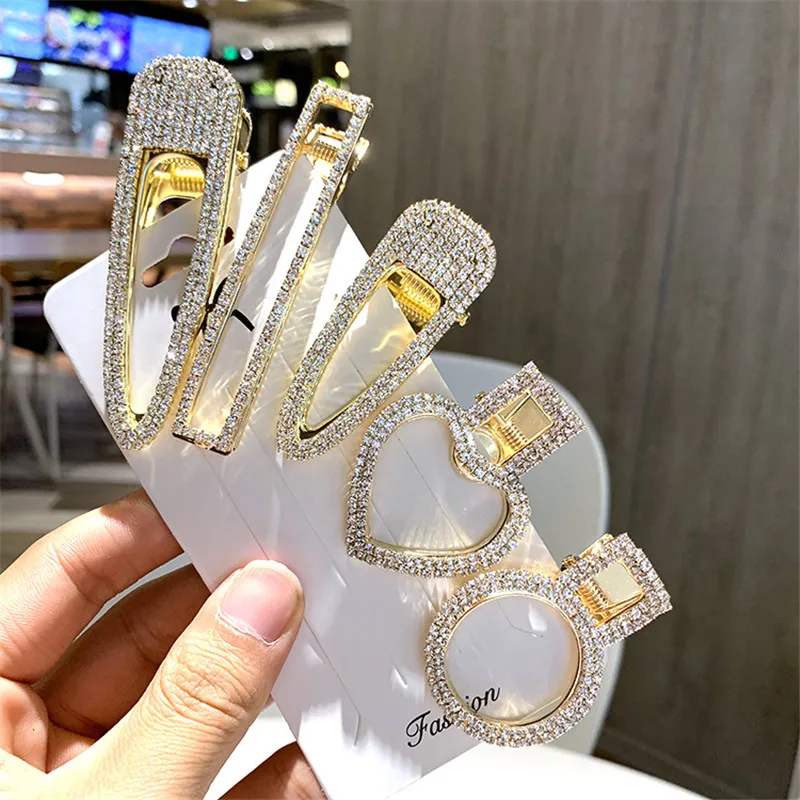 F192 Simple Shiny Crystal Rhinestones Hairpins Barrettes Snowflake Heart Shaped Hair Clips Hairstyle Styling Women Hair Jewelry