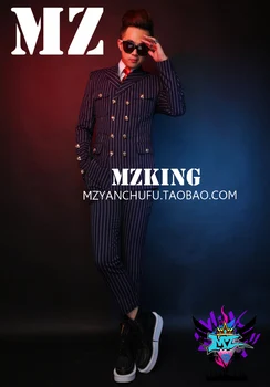 

GD Bigbang Style Men Singers DJ DS Stage Show Purplish Blue Suit Sets Costumes Plus Size Formal Dress ! S-4XL free shipping
