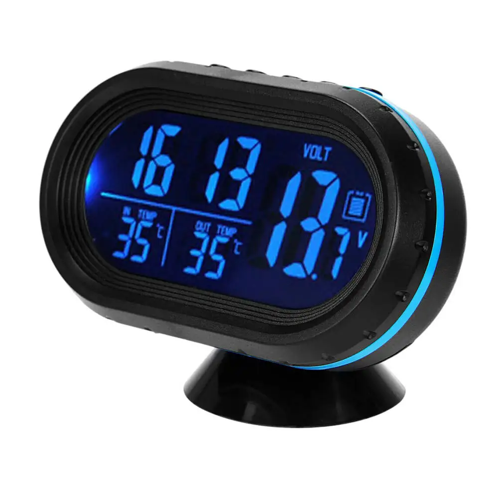 blue 3 в 1 цифровой светодиодный электронный часы термометр Вольтметр для 12 В Автомобильный термометр светящиеся часы - Цвет: blue