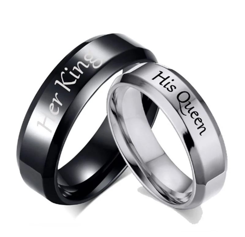 cheap His Queen Her King Wedding Rings For Women Men Stainless Steel Anniversary Band Valentine #039;s Day Gift Customize