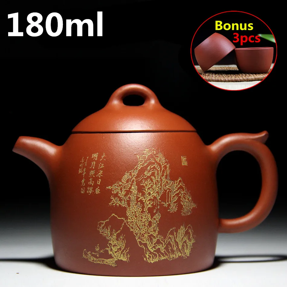 

Yixing Purple Sand Teapots Tea Pot Ceramic 180ml Handmade Tea Set Porcelain Chinese ZiSha Teapot Tea Ceremony Gift Bonus 3 Cups