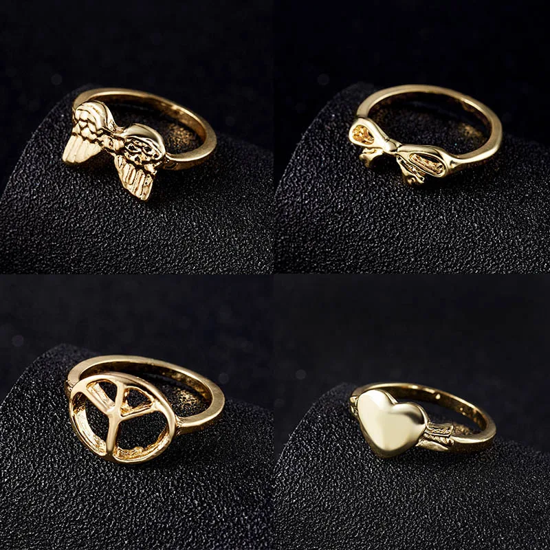 

1Pcs Simple LOVE Heart bow-knot Gold Finger Rings Gold Band Stacking sweet Rings Wedding Anniversary Jewelry