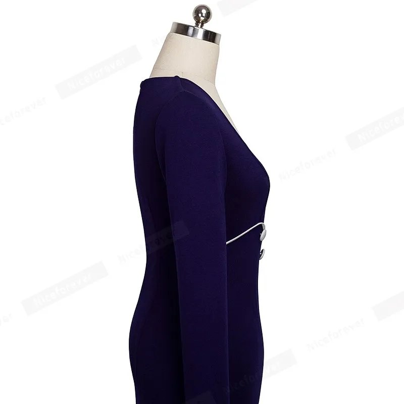 Хороший-навсегда Винтаж зрелые элегантный кнопку работы с длинными рукавами в стиле пэчворк Square-Neck Bodycon Для женщин Офис Карандаш платье B353