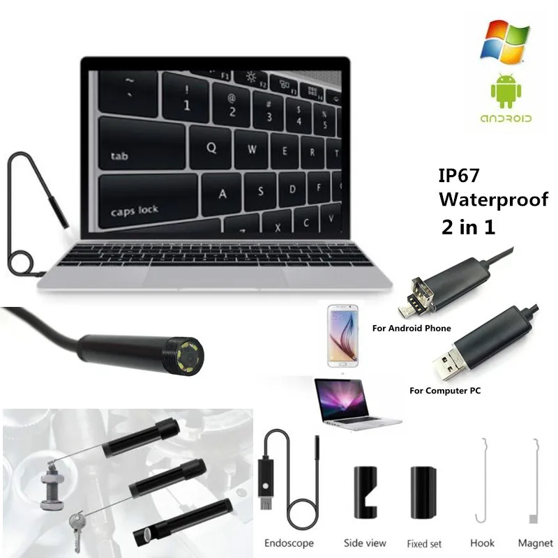 

7mm 1M 2M USB Cable Waterproof 6 LED Android Endoscope 1/9 CMOS Mini USB Endoscope Inspection Camera Borescope
