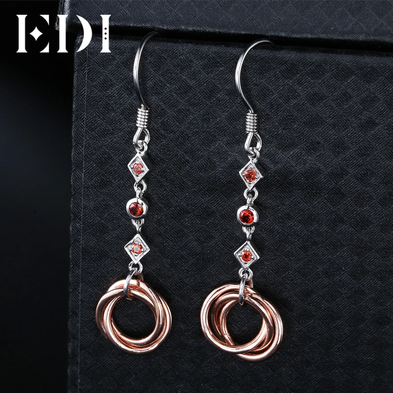 EDI Unique Natural Garnet Long Tassels Earrings For Women 925 Sterling Silver Drop Trendy Fine Jewelry | Украшения и аксессуары