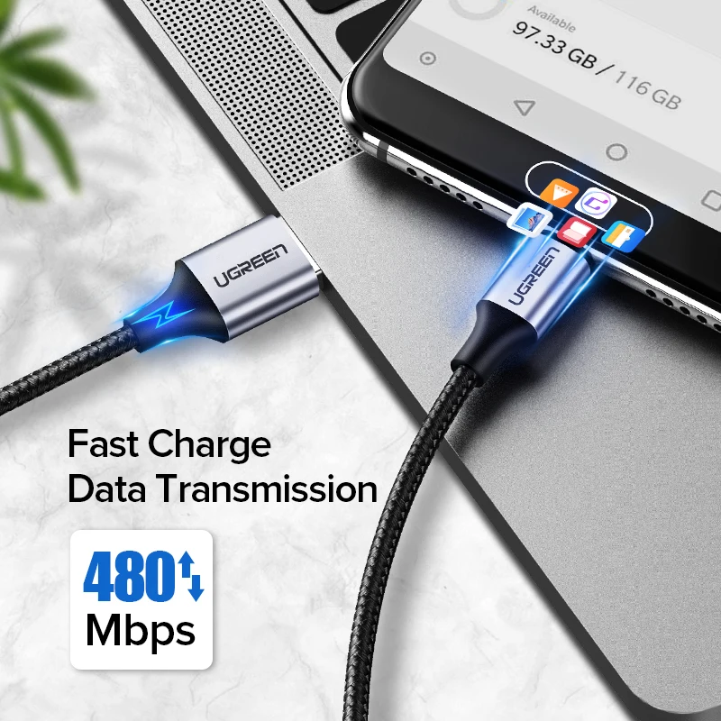 Ugreen USB Type C Cable for Samsung S9 S8 Fast Charge Type-C Mobile Phone Charging Wire USB C Cable for Xiaomi mi9 Redmi note 7