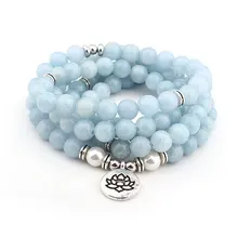 Новая мода 108 бусы мала небесно-голубой Лотос Strand браслет Йога браслет ожерелье для женщин духовные ювелирные изделия